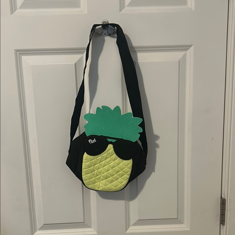 PINK Victoria's Secret Black and Green Crossbody Bag with Tropical Charm
